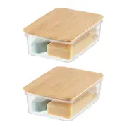 2x Oggi Storage Bin Stackable Food Container Organiser w/ Bamboo Lid Small Clear