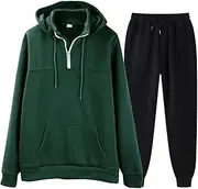 [HWDDOM] Sweatshirts for Men Solid Color Zipper Neck Hoodie Casual Straight Sweatpants Sportswear Plus Size