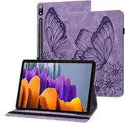 [Unichthy] Butterfly Case for Samsung Galaxy Tab S9 FE 10.9 Inch/Galaxy Tab S9 11 Inch 2023 with S Pen Holder Shell, Multi-Angle Stand Card Holder Cover, Purple