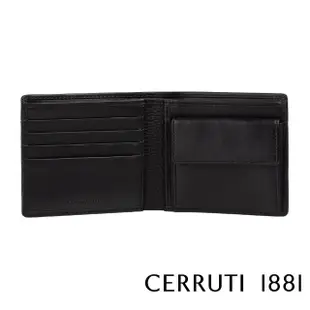 【Cerruti 1881】限量2折 義大利頂級小牛皮4卡零錢袋短夾皮夾 5546M 全新專櫃展示品(黑色 贈原廠送禮提袋)
