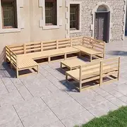 10 Piece Garden Lounge Set Solid Pinewood, Furniture Sets, Patio Furniture