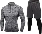 [Abigprofit] High Collar Winter Thermal Underwear Men Long Johns Rashgard Shirt Leggings Warm Compression Underwear Dark Grey M