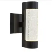 HOME DECORATORS Ansel 11.3 in. Black Bubble Glass LED Out'd Wall Cylinder 005