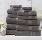 14pc Renee Taylor Stella Charcoal Soft Bath Mat/Towel Set Bamboo Cotton 650 GSM