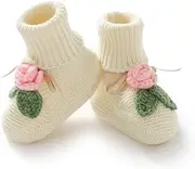 [LAWKUL] Knit Baby Booties Babe First Walkers Crochet Newborn Crib Shoes Knitted Boots for Infant Boy Girls White