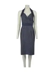 Navy Silk Polkadot Halter Dress