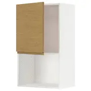 METOD wall cabinet for microwave oven, white/Voxtorp oak effect, 60x37x100 cm