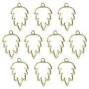 10Pcs Maple Leaf Shaped Alloy Open Back Bezel Pendants Resin Frame, Gold Tone