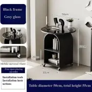 Movable Circular Bedside Table a Living Room Sofa Small Side Table Tempered Glas
