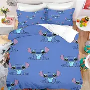 v2520 Bed Sheets Cartoon Stitch Anime Duvet Cover Pillow Case Student Bedding Set Printing Bedroom Decoration Gifts for Friend 3-Piece Bedding Set (1
