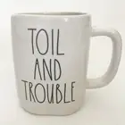 Rae Dunn TOIL AND TROUBLE Coffee Mug Artisan White Mug Halloween Cauldron