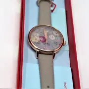 Cath Kidston CKL069ERG Grey Strap Watch With grey Printed Floral Dial and Rose G