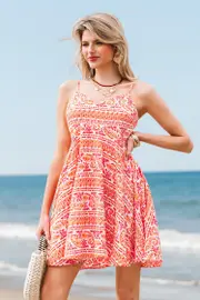Cupshe Free Spirit Glow Boho Mini Dress - Red,S