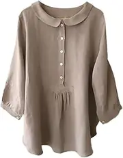 [Generic] Vintage Women's Pocket Shirt Stand Collar Button Pullover Top Womens Power T Shirt