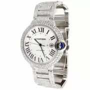 Mens Ballon Bleu de Cartier Large Fully Loaded Diamond 42mm Watch 14.50 CT.