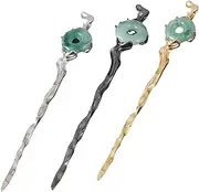 BATHVEVE 3Pcs Hair Sticks for Long Hair Irregular Design Hair Pins with Jade Inlay Stylish Hair Accessories for Women for Buns and Updos