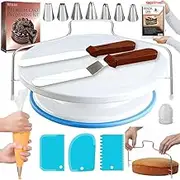 45 PCs Cakes Decorating Supplies Kit, Cake Decorating Set with Cake Turntable, 13 Icing Piping Tips, 2 Spatulas, 3 Icing Comb Scraper, 20+1 Piping Bags, and 1 Coupler for Baking,1 Leveler 1 Brush
