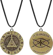 [GAUEIOUR] Bill Cipher Gravity Falls Wheel Pendant Necklace Triangular Eye Fashion Retro Alloy Gold Adjustable Cartoon Accessories for Mens Halloween,Christmas Jewelry, 0, Silver, No Gemstone