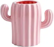 Ceramic Pen Holder Cactus Pencil Holder Cute Pens Cup Pot for Desk Office Decor Desk Organizer Makeup Brush Holder (Pink)
