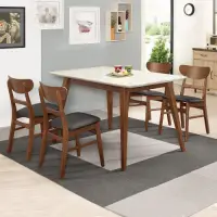 在飛比找Yahoo奇摩購物中心優惠-Boden-溫克4尺胡桃色石面餐桌椅組合(一桌四椅)(黑色皮