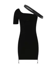 strap-detail asymmetric ribbed minidress L Black