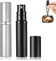2 Pcs Perfume Atomiser, 5 ml Refillable & Travel Size Perfume Bottle, Leak Proof Aftershave Atomiser Spray Bottle, For Purse, Handbag, Pocket And Luggage (Black, Silver)
