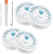 Elastic String for Bracelets，Premium Elastic Stretch Thread - 4 Rolls (2 x 0.8mm, 2 x 1.0mm) - Transparent Beading String with Needles. Elastic stringelastic，Perfect for Jewelry Making!