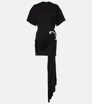 [David Koma] David Koma Embellished draped jersey minidress AU 6 black