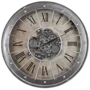 Basset Round Industrial Moving Cogs Wall Clock Grey Wash