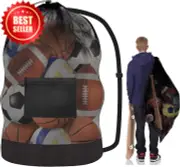 Large Ball Storage Bag 30x40" Mesh Drawstring with Strap & Pocket for Football B
