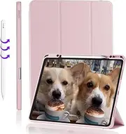 GKABXY New iPad Pro 13 Inch Case (2024 Model, 7th Generation) with Pencil Holder, Slim Soft TPU Back, Trifold Stand, Support Pencil Pro and Pencil (USB-C), Auto Wake/Sleep, Pink