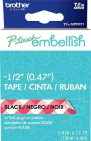 P-Touch Embellish Black Print Pattern Tape -Red Gingham