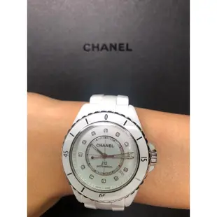 2手🌟CHANEL 香奈兒J12女錶白鑽面 國外代理店正貨 38mm H5705 2020保卡 下單請聊聊