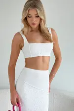 White Crop Top Textured - Size 14, Women's Bralette
