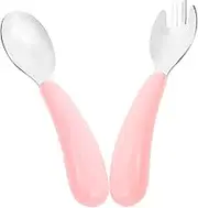 MOLUCKFU Stainless Steel Kids Fork Spoon Set Toddler Dinner Set Training Spoon for Kids