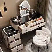 Modern Vanity Desk With Touch LED Lighted Mirror 3 Color Lighting Modes 3 Drawers Storage Cabinet Charging Station Beige Bedroom Makeup Vanity Table