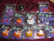 14 Assorted Fabric Plastic Halloween Necklaces Pins Ghost Spider Pumpkins