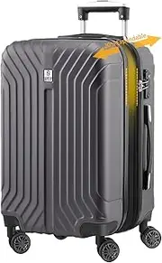 [AnyZip] Luggage Expandable PC ABS Durable Hardside Suitcase with Spinner Wheels Checked-Medium 24 Inch Gray