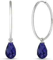 [Galaxy Gold GG] 14k White Gold Hoop Earrings with Dangling Sapphires