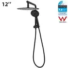 Black Round 2 In 1 12 Inch Rain Shower Head Hand Held Shower Arm Diverter Set