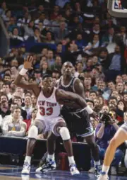 Orlando Magic New York Knicks Patrick Ewing post up vs Shaquille O- Old Photo