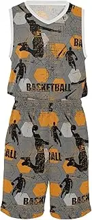 [GuoChe] Basketball Shorts Jersey Set Basketball Player Geometric Grunge Gray Orange Basketball Jerseys for Men Adult Costume