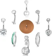 [Chriscoco] 9Pcs Belly Button Bars 14G Surgical Stainless Steel Belly Button Piercing Hypoallergenic Clicker Belly Button Ring Silver/Gold Belly Bars CZ Navel Piercing Jewelry for Women Girls