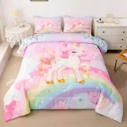 Feelyou Unicorn Girls Bedding Set Twin Rainbow Kids Pink Unicorn Comforter Se...