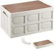 Folding Storage Bin with Lid 30L Storage Box Container Stackable Shelf Baskets Cloth Closet Car Organizers Outdoor Picnic Transport Box Toy Clothes Books Holder Plastic Collapsible Tote Crate - White
