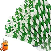 100 PCS Green Striped Paper Straws - Biodegradable & Durable for Hot/Cold Beverages, Festive Parties, Weddings, and Holiday Celebrations - Eco-Friendly Paper Straws