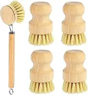 WADY Bamboo Dish Scrub Brushes Bamboo Dish Brush Set Dish Brush with Bamboo Handle Natural Kitchen Cleaning Brush Set Wood Dish Scrubber Brush Wooden Cleaning Scrubber for Pot Dishs Pans