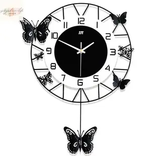 時鐘掛鐘 蝴蝶造型鍾時尚簡約鐘錶歐式客廳掛鐘創意家居裝飾靜音時鐘藝術個性石英壁鐘送牆貼三年質保時鐘