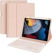 Keyboard and Case for iPad 7th/8th/9th Generation 10.2-inch 2018/2020/2021, iPad Air 3 2019, 2017 iPad Pro 10.5-inch Case with Pencil Holder, Detachable Wireless BT Keyboard, Tablet Smart Cover(Pink)