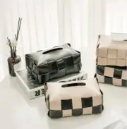 Braid Leather Paper Tissue Box Cover Car Storage Organiser Napkin Case Holder